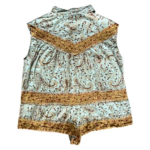 Free People Women’s Telly Collared Teal Hot Shorts Boxy Button Front Romper XS - Picture 8 of 13